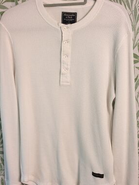 Abercrombie & Fitch Off-White Waffle Henley Long Sleeve